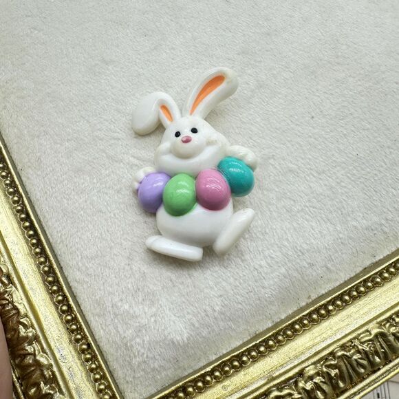 Vintage Russ Easter Bunny Pin Easter Bunny with Eggs Brooch - Picture 2 of 3